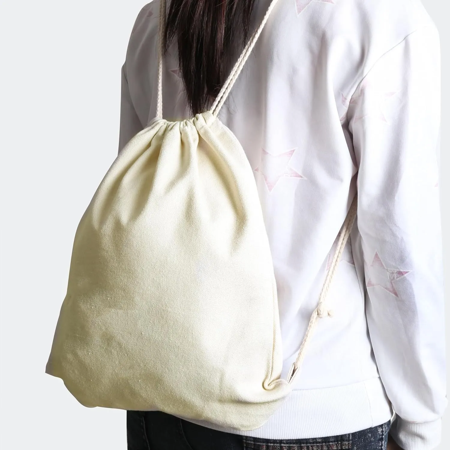 Cotton Canvas Drawstring Backpack Bag Gym Sackpack Sport String Sack Pack Bags pack-2, Beige