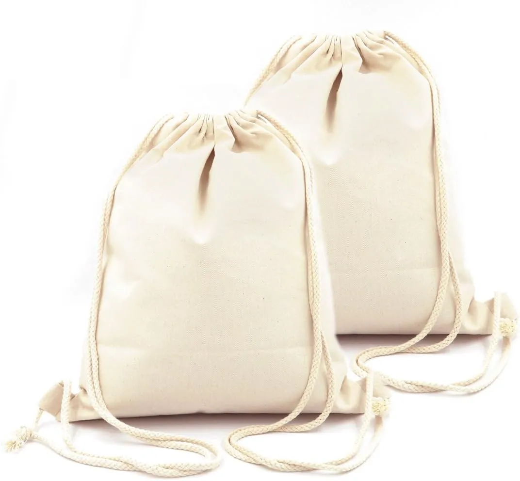 Cotton Canvas Drawstring Backpack Bag Gym Sackpack Sport String Sack Pack Bags pack-2, Beige