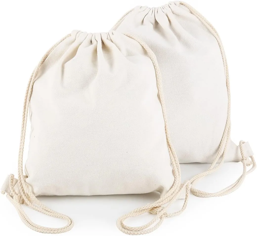 Cotton Canvas Drawstring Backpack Bag Gym Sackpack Sport String Sack Pack Bags pack-2, White