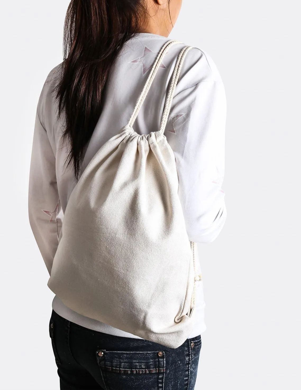 Cotton Canvas Drawstring Backpack Bag Gym Sackpack Sport String Sack Pack Bags pack-2, White