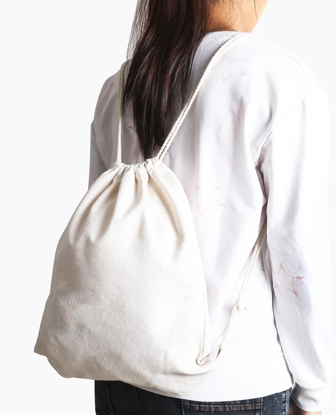 Cotton Canvas Drawstring Backpack Bag Gym Sackpack Sport String Sack Pack Bags pack-2, White