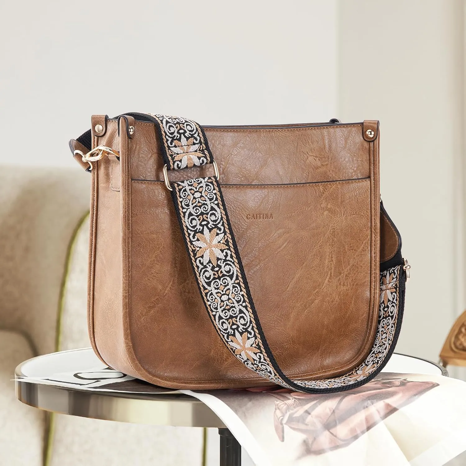 Crossbody Bag Women Vegan Leather Hobo Handbag Trendy Crossbody Shoulder Bag Purses For Women with 2 Adjustable Strap