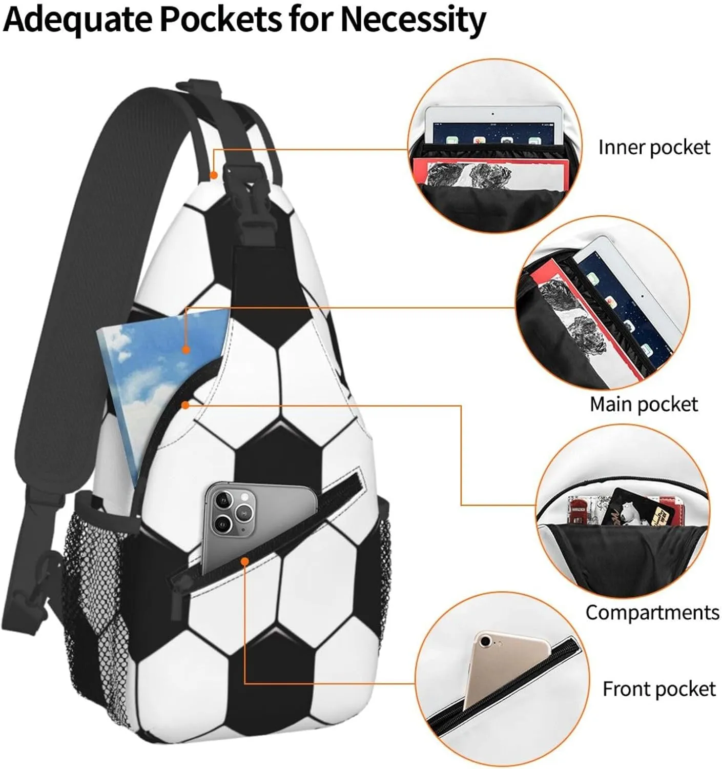Crossbody Sling Bag for Men Women, Soccer Ball Sports Sling Backpack Shoulder Chest Bag, Anti Theft Travel Hiking Daypacks