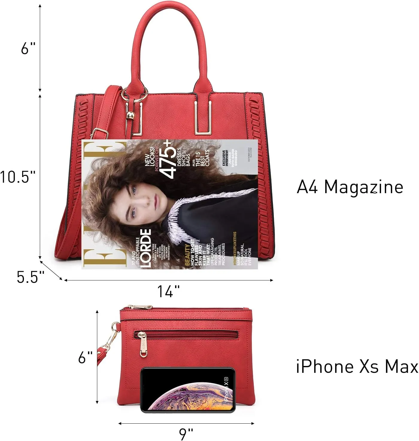 Dasein Purses Handbags for Women Satchel Vegan Leather Shoulder Bags Work Tote for Ladies with Matching Clutch