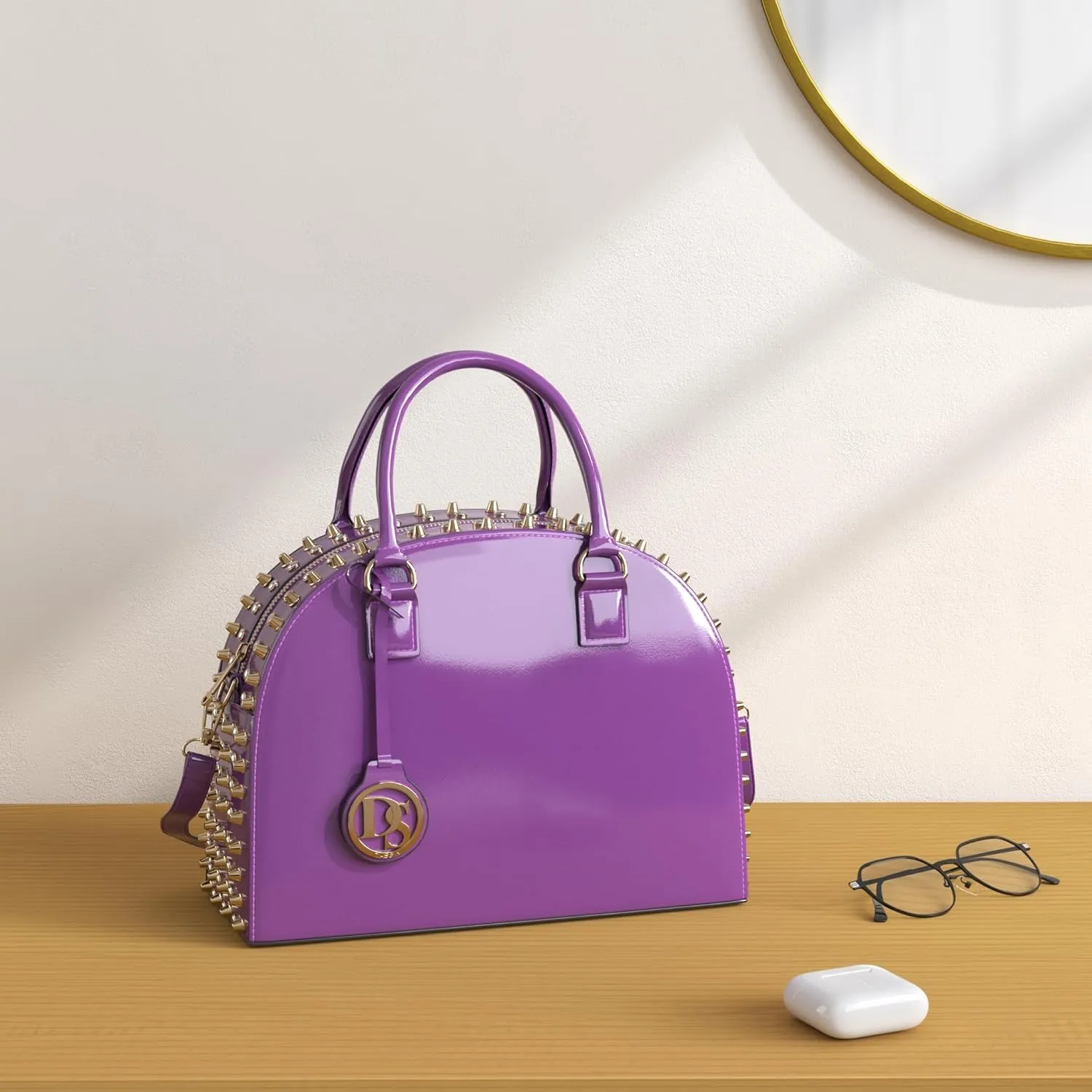 Dasein Women Patent Leather Purses Handbags Dome Satchel Purse Work Tote Structured Shoulder Bag with Long Strap