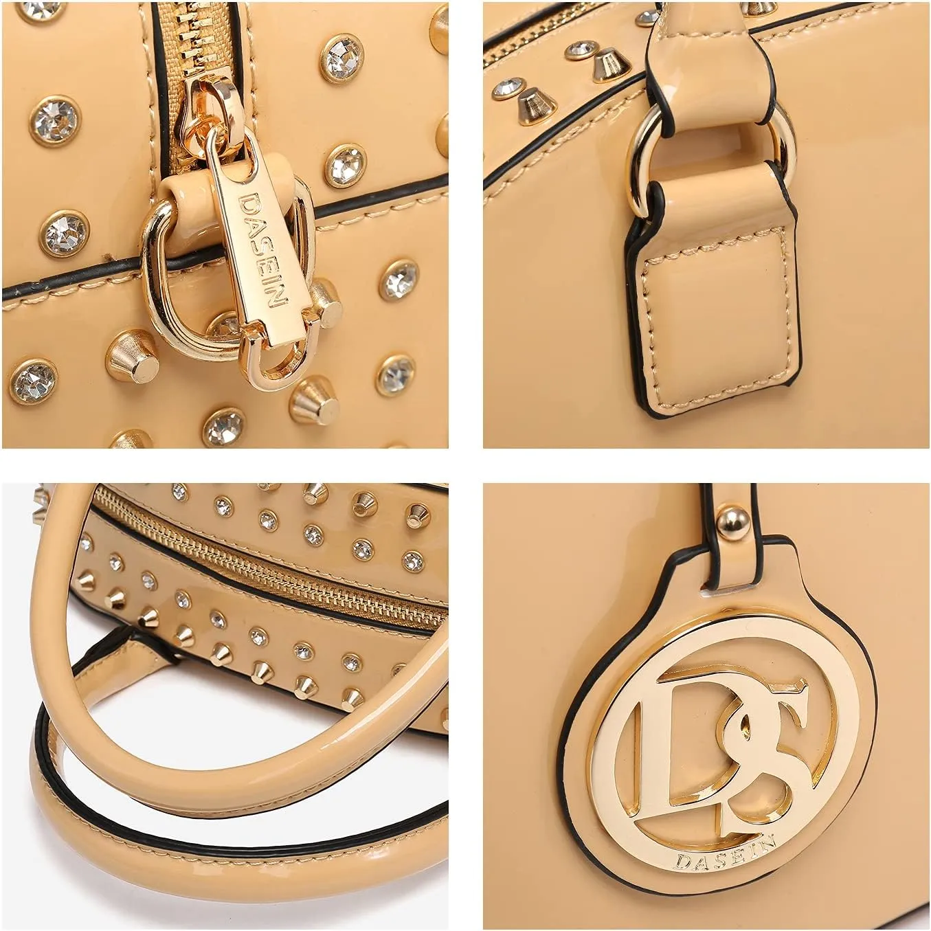 Dasein Women Patent Leather Purses Handbags Dome Satchel Purse Work Tote Structured Shoulder Bag with Long Strap