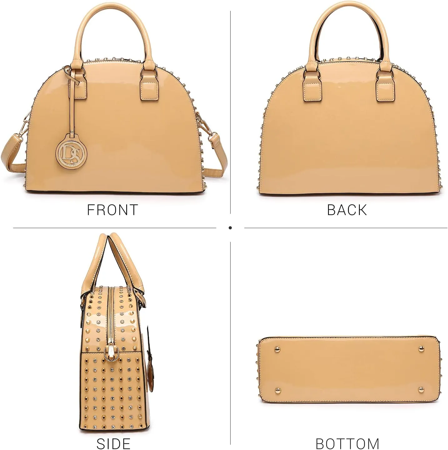 Dasein Women Patent Leather Purses Handbags Dome Satchel Purse Work Tote Structured Shoulder Bag with Long Strap
