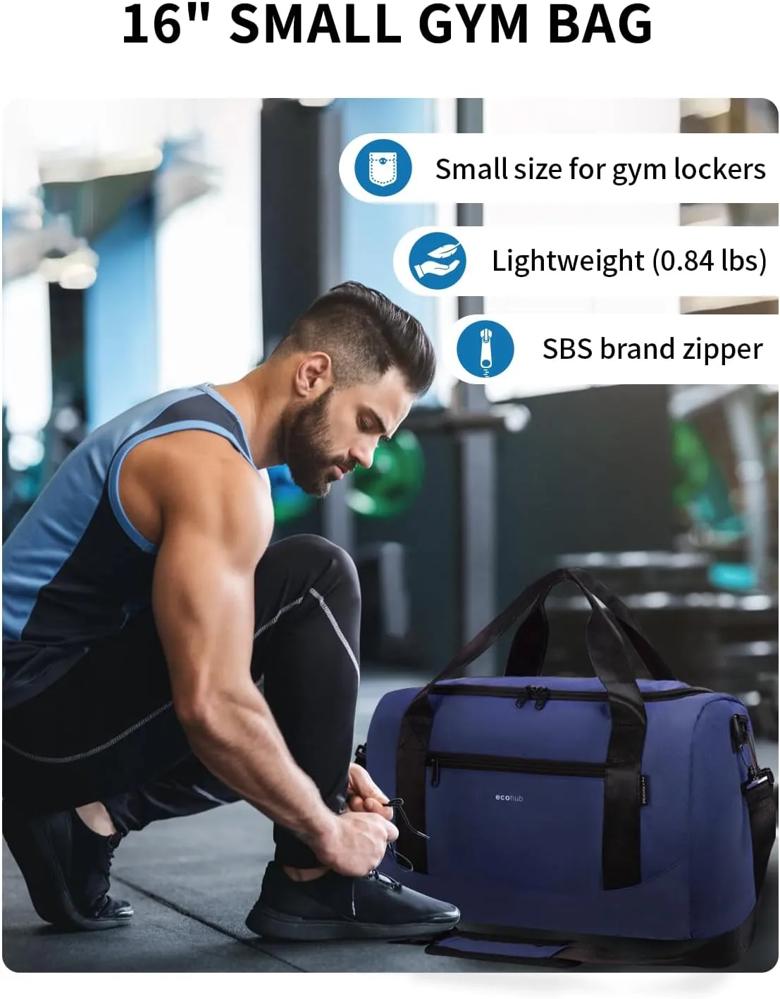 ECOHUB 16'' Personal Item Bag Mini Duffel Bag Small Travel Bag Underseat Carry on Bag for United Airlines Gym Bag for Women and Men