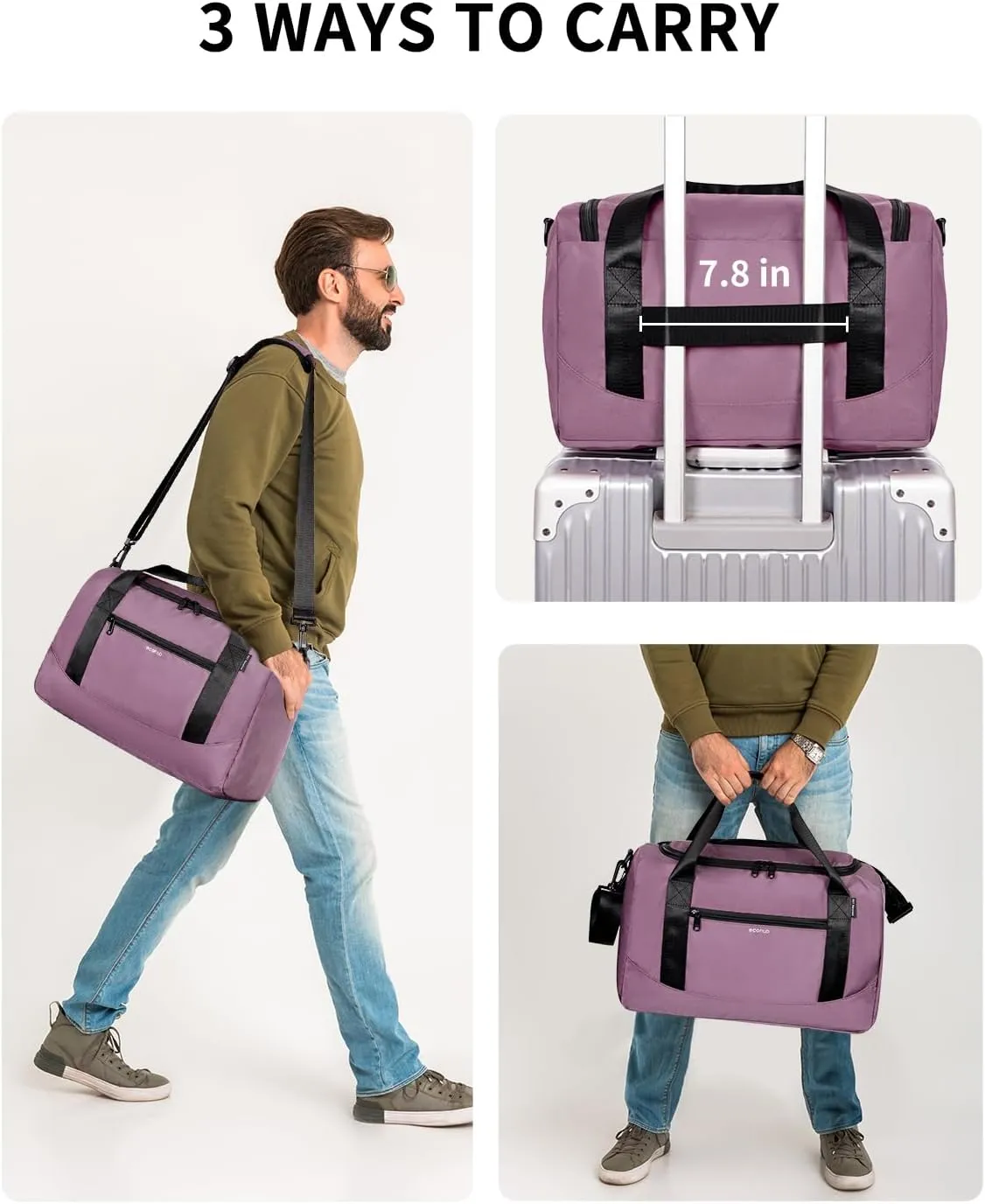 ECOHUB 16'' Personal Item Bag Mini Duffel Bag Small Travel Bag Underseat Carry on Bag for United Airlines Gym Bag for Women and Men