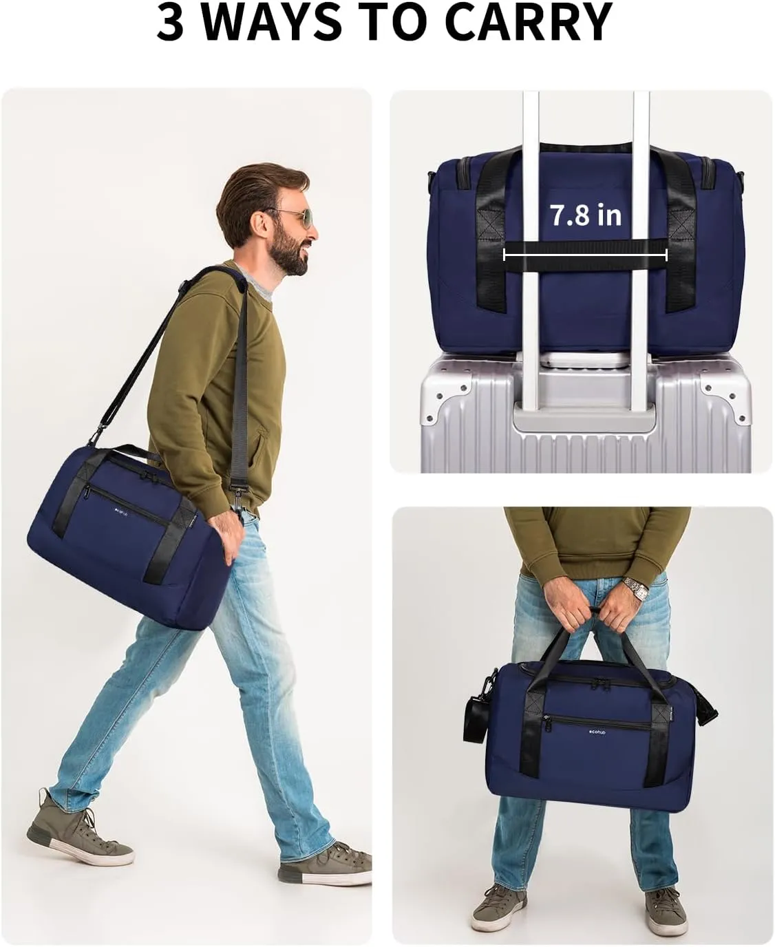 ECOHUB 16'' Personal Item Bag Mini Duffel Bag Small Travel Bag Underseat Carry on Bag for United Airlines Gym Bag for Women and Men