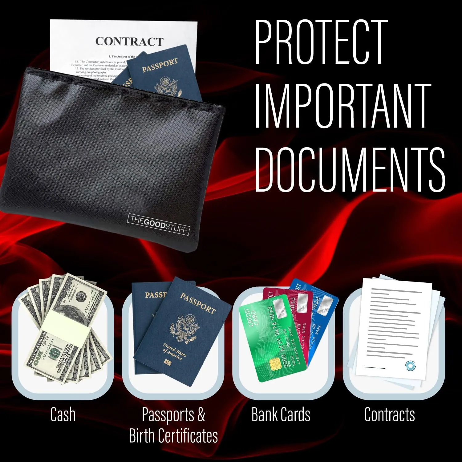 Fireproof Money Bag for Cash (10" x 13")  Waterproof Document Holder with Zipper, Protects Important Papers, Passports & Valuables from Fire & Water  Secure Storage for Home, Office & Travel