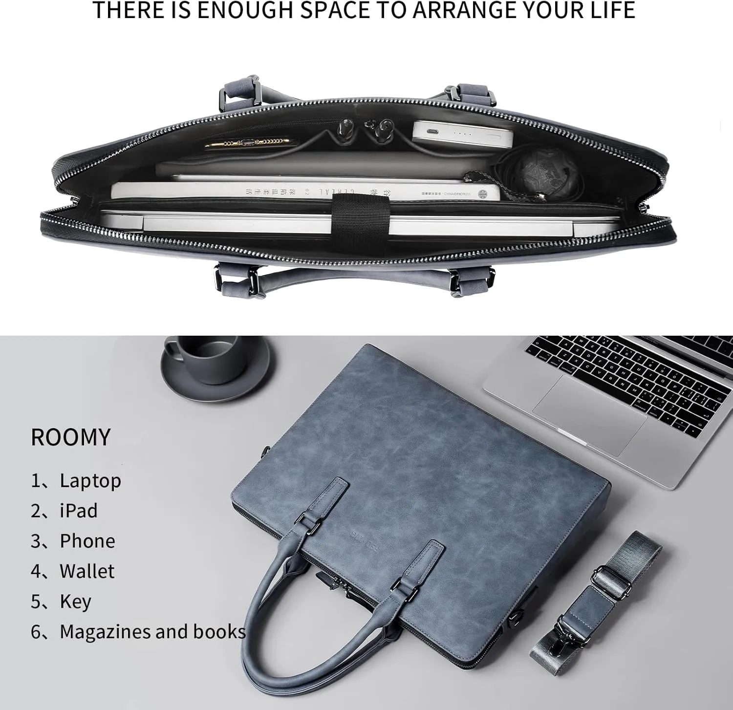 FSD. WG Business Bag Leather Messenger Bag Water Resistant Business Travel Briefcase Handbag Briefcase for Men