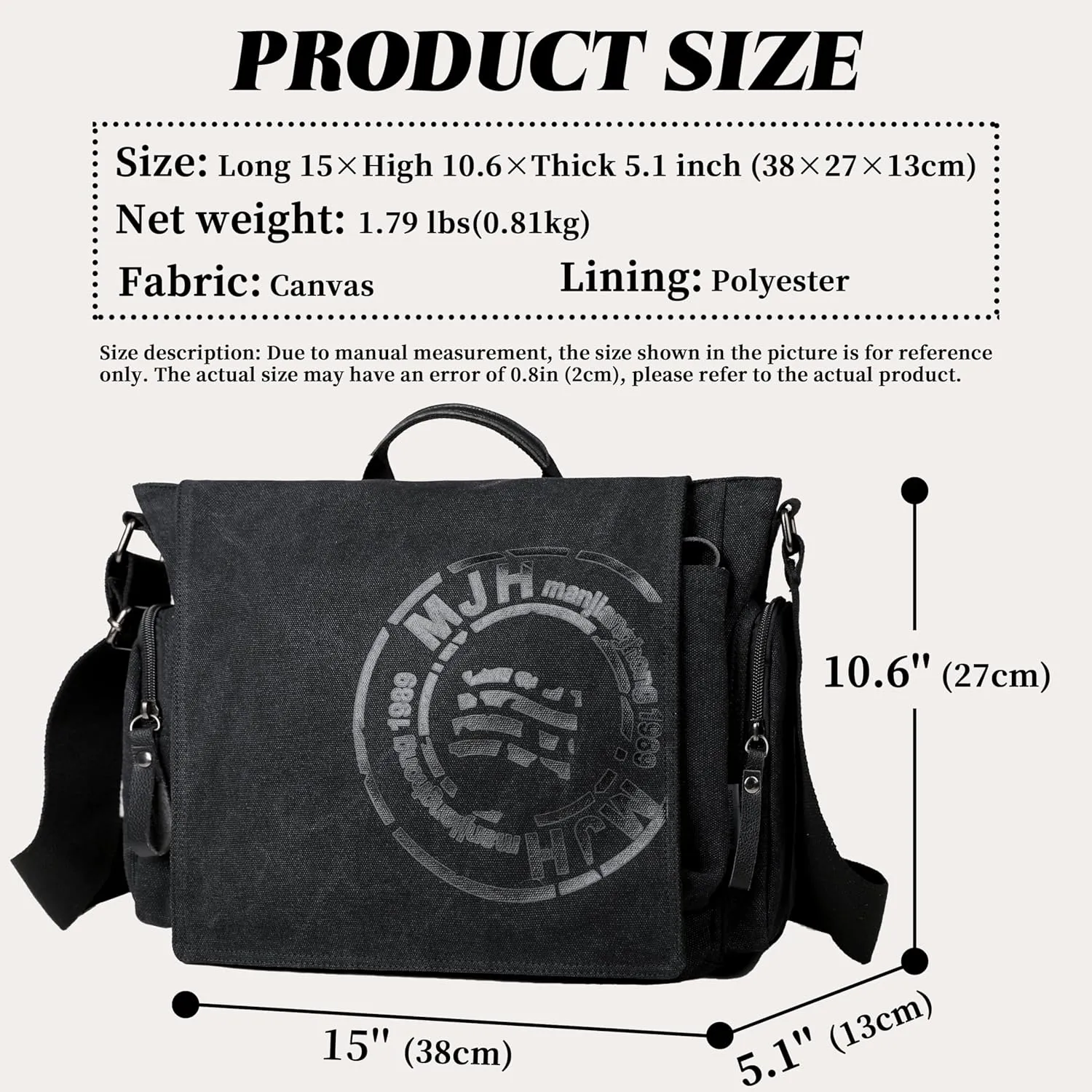 FSD.WG Satchel Messenger Bag for Men Canvas,Travel Shoulder bag 13.5" Laptop Bags