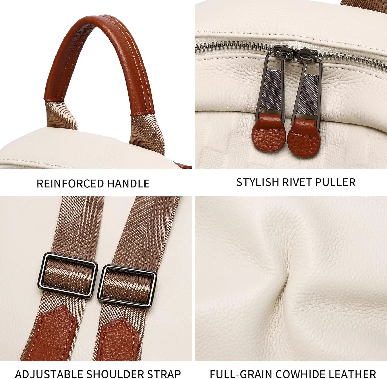 Genuine Leather Backpack Purse For Women Beige Real Soft Leather Checkered Designer Convertible Shoulder Bag