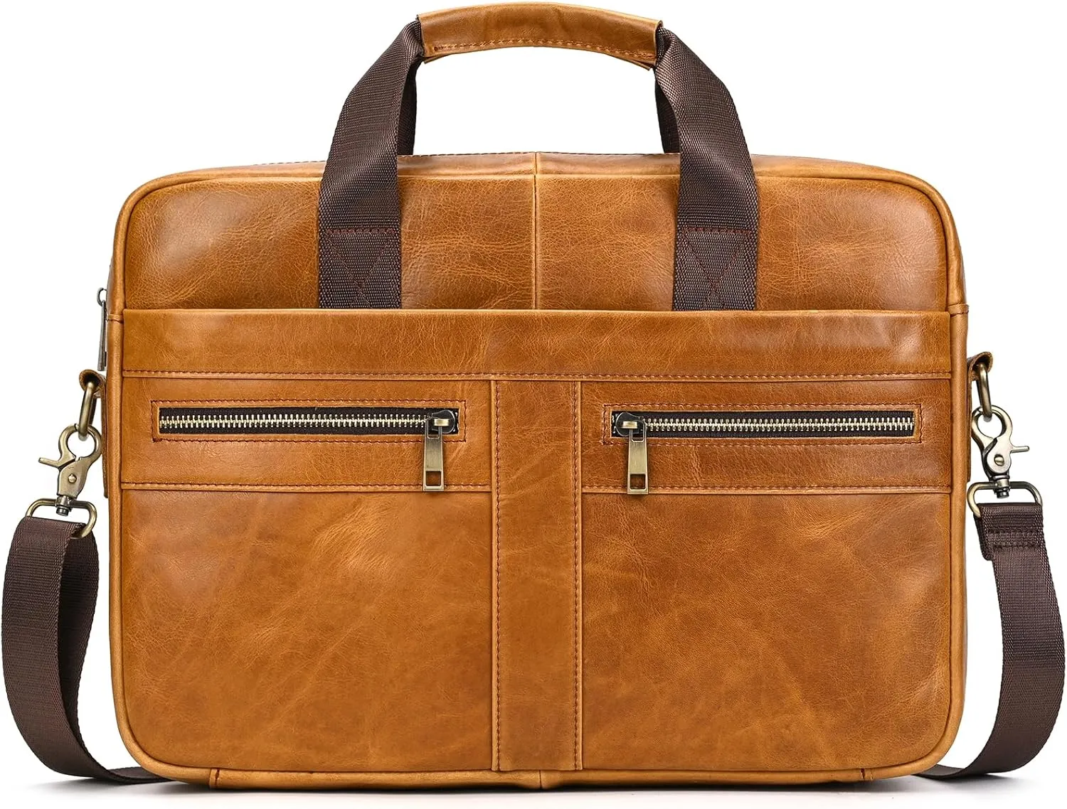 Genuine Leather Briefcase for Men, Laptop Computer Shoulder Bag With Strap, 15.6 Inch Business Travel Work Handbag