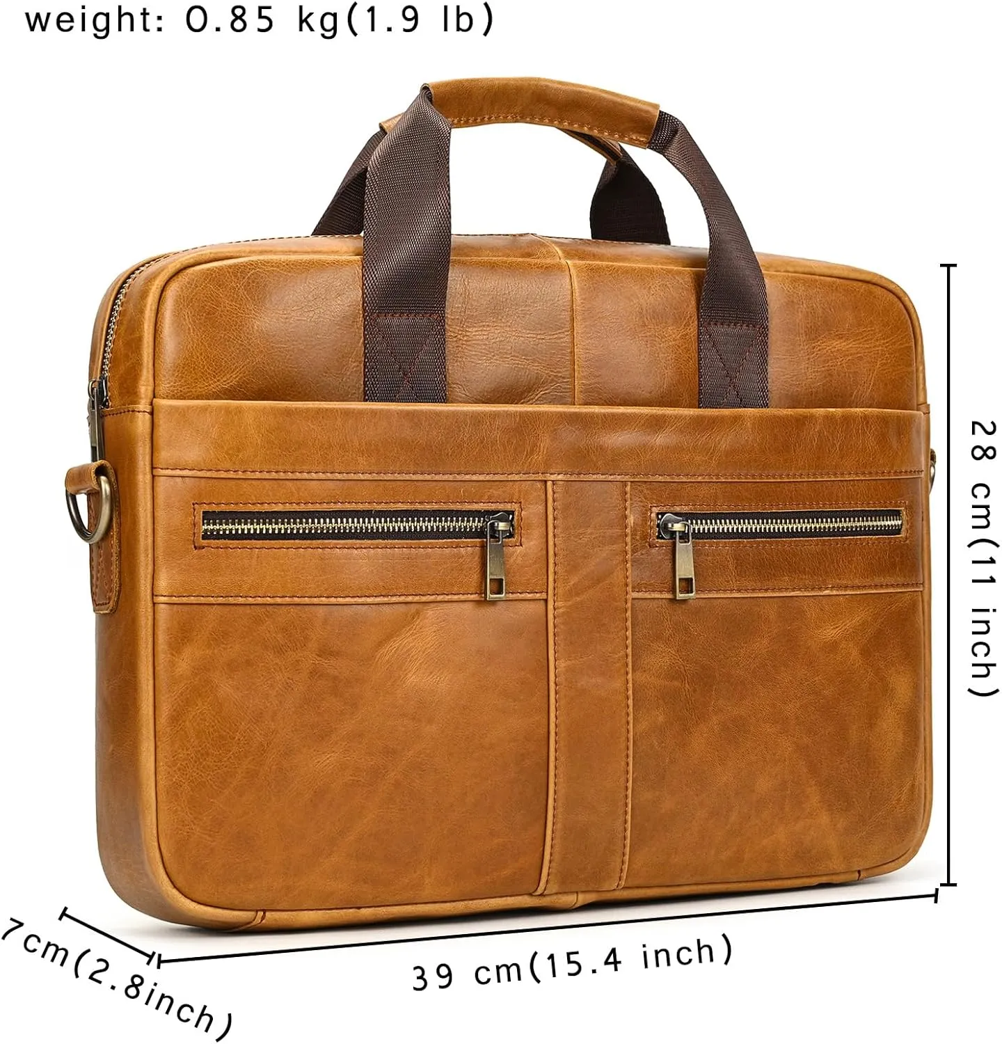Genuine Leather Briefcase for Men, Laptop Computer Shoulder Bag With Strap, 15.6 Inch Business Travel Work Handbag