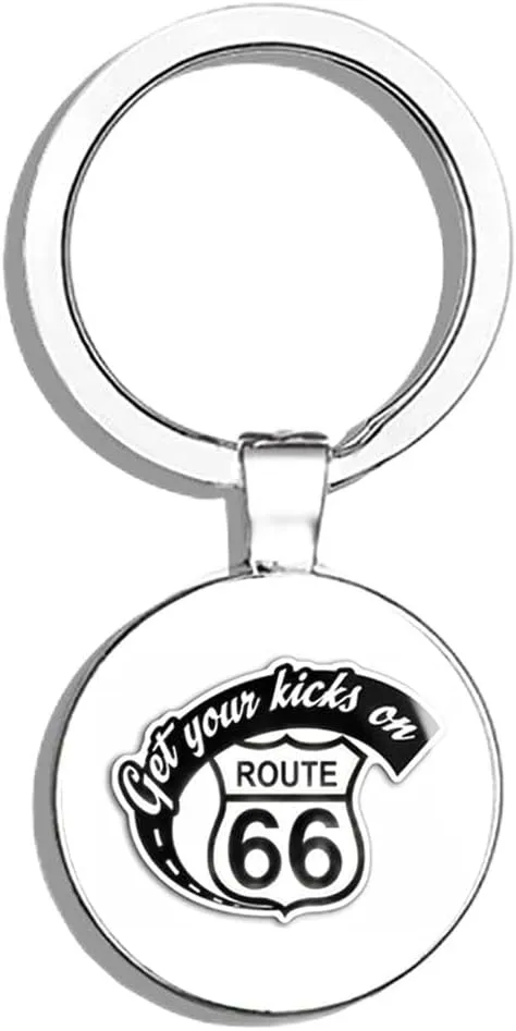 GET Your Kicks ON Route 66 Shaped (Highway rv Historic Travel) Double Sided Stainless Steel Keychain Key Ring Chain Holder Car/Key Finder