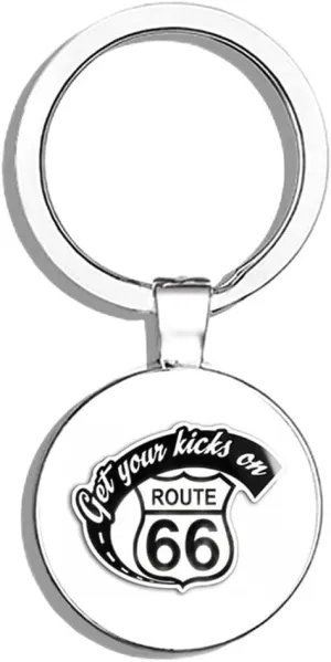 GET Your Kicks ON Route 66 Shaped (Highway rv Historic Travel) Double Sided Stainless Steel Keychain Key Ring Chain Holder Car/Key Finder