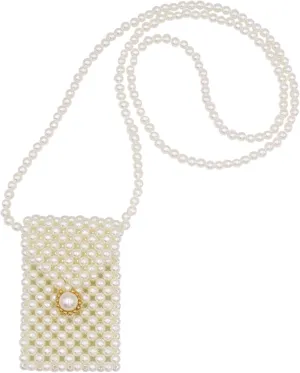 Girls White Beaded Pearl Crossbody Bag Acrylic Beaded Tiny Crossbody Pearl Handbag and Purse Clutch Mini Wedding Bag