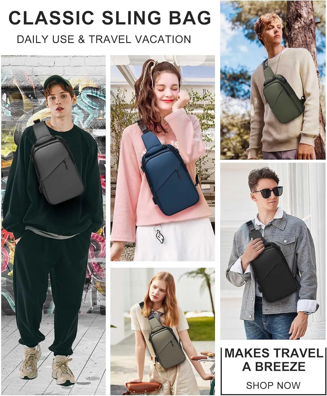 Green Sling Crossbody Backpack Shoulder Messenger Bag for Men Women, Mini Anti Theft One Strap Motorcycle Backpack Sling Tactical Chest Bag for Hiking Walking Biking Travel Cycling