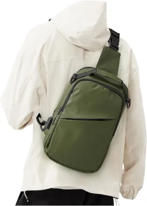 Green Sling Crossbody Backpack Shoulder Messenger Bag for Men Women, Mini Anti Theft One Strap Motorcycle Backpack Sling Tactical Chest Bag for Hiking Walking Biking Travel Cycling