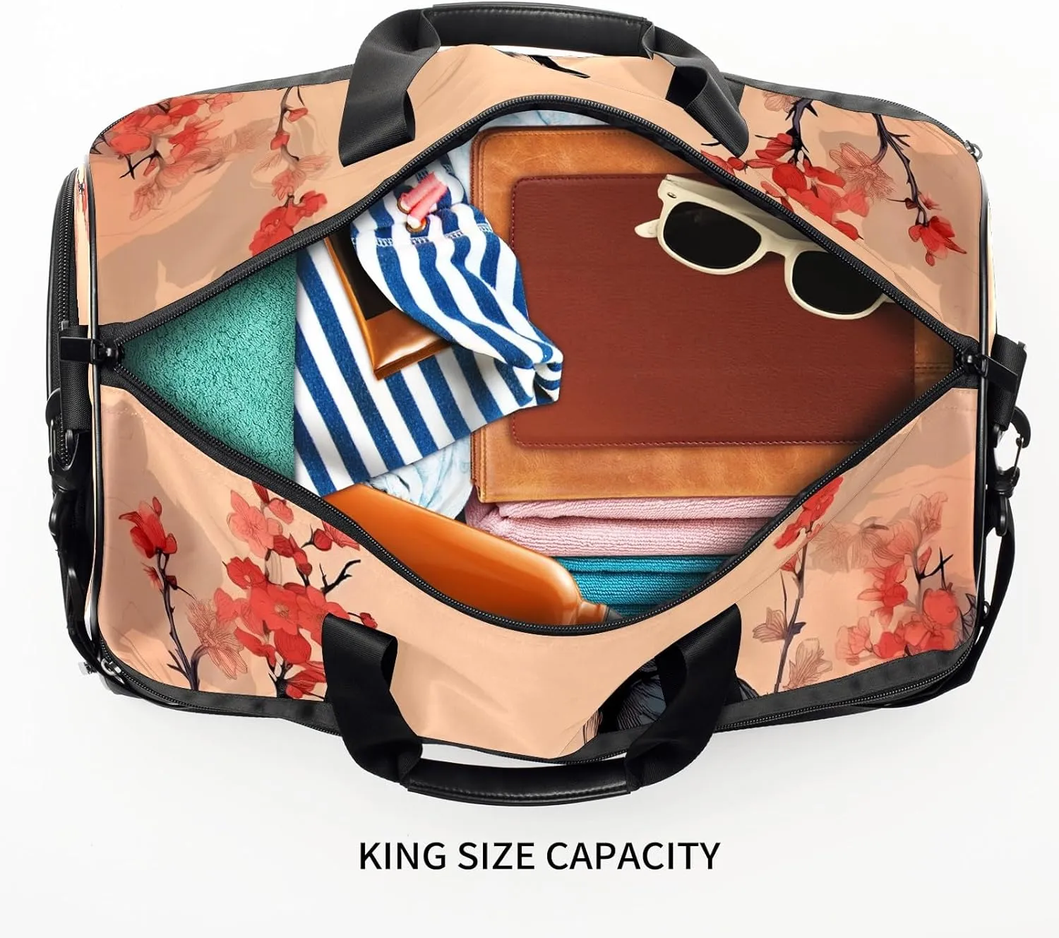 Gym Bag for Women, Carry on Weekender Overnight Bag, Travel Duffel Bags, Personal Item Travel Bag Tote Bag Workout Dance Bag, Chinese Painting Bird - 5