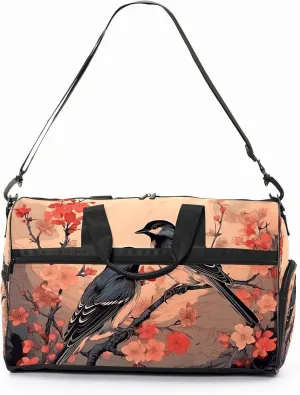 Gym Bag for Women, Carry on Weekender Overnight Bag, Travel Duffel Bags, Personal Item Travel Bag Tote Bag Workout Dance Bag, Chinese Painting Bird - 5