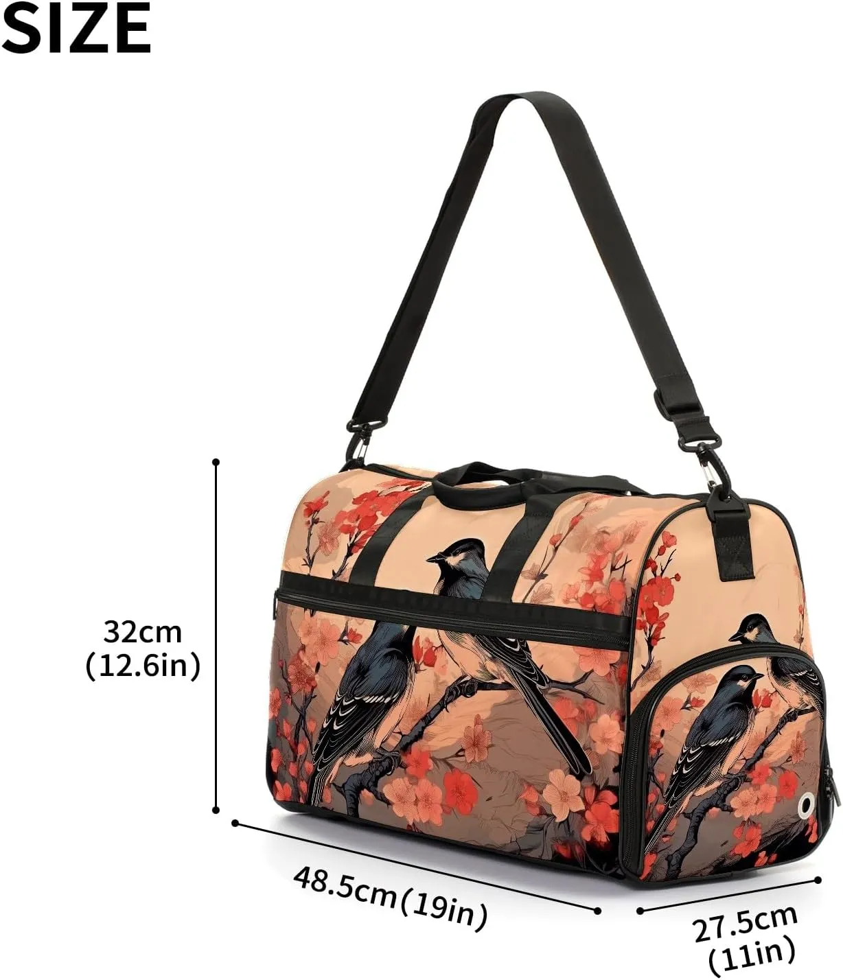 Gym Bag for Women, Carry on Weekender Overnight Bag, Travel Duffel Bags, Personal Item Travel Bag Tote Bag Workout Dance Bag, Chinese Painting Bird - 5