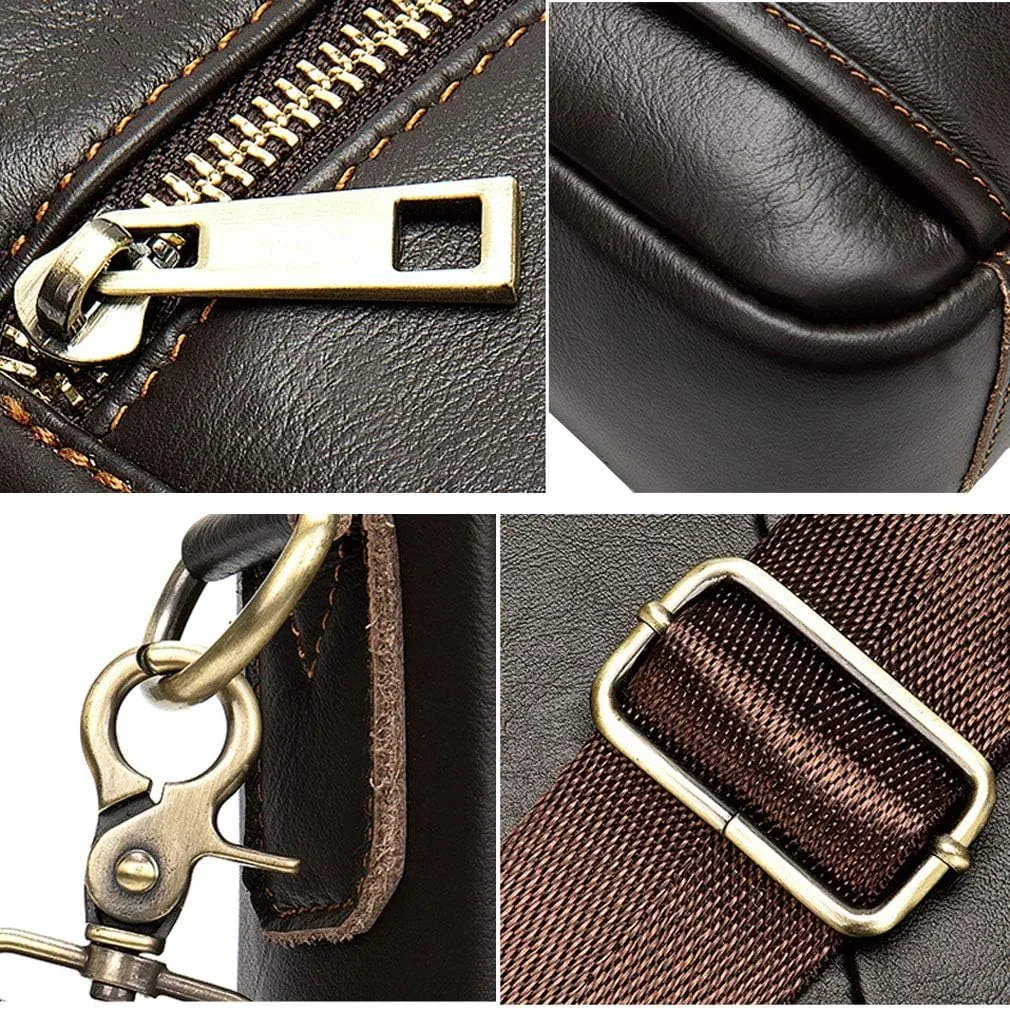 Hebetag Small Leather Shoulder Bag Crossbody Pack for Men Outdoor Travel Business