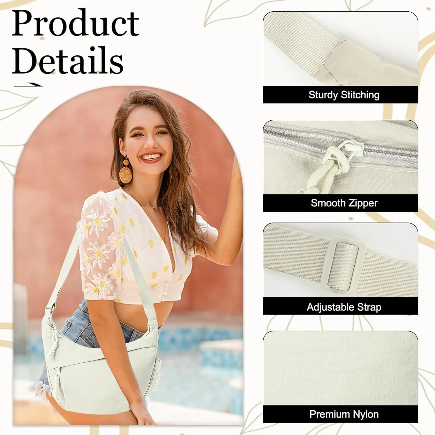 Hobo Bag for Women Men Crescent Crossbody Bag Small Shoulder Nylon Dumpling Bag with Adjustable Strap