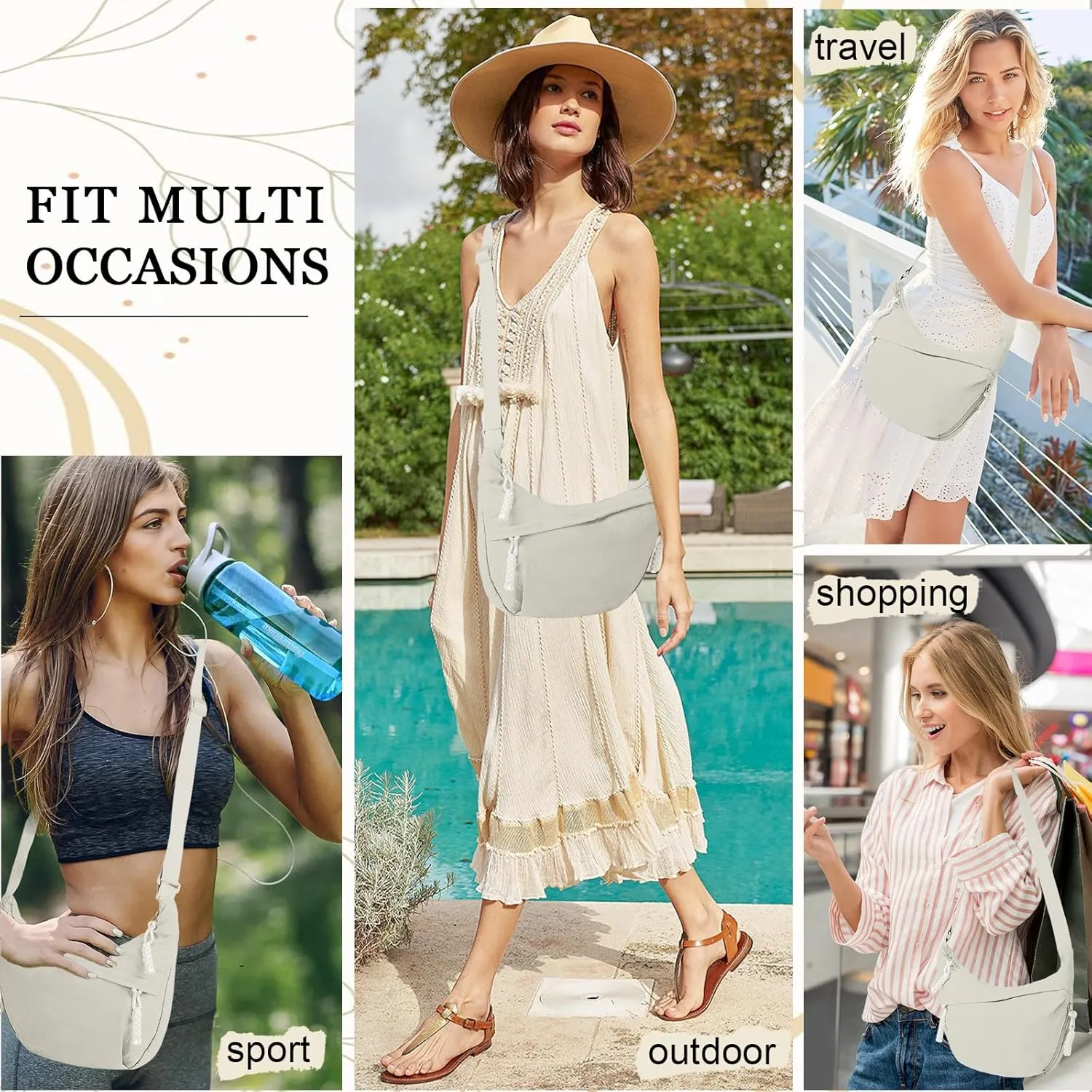 Hobo Bag for Women Men Crescent Crossbody Bag Small Shoulder Nylon Dumpling Bag with Adjustable Strap