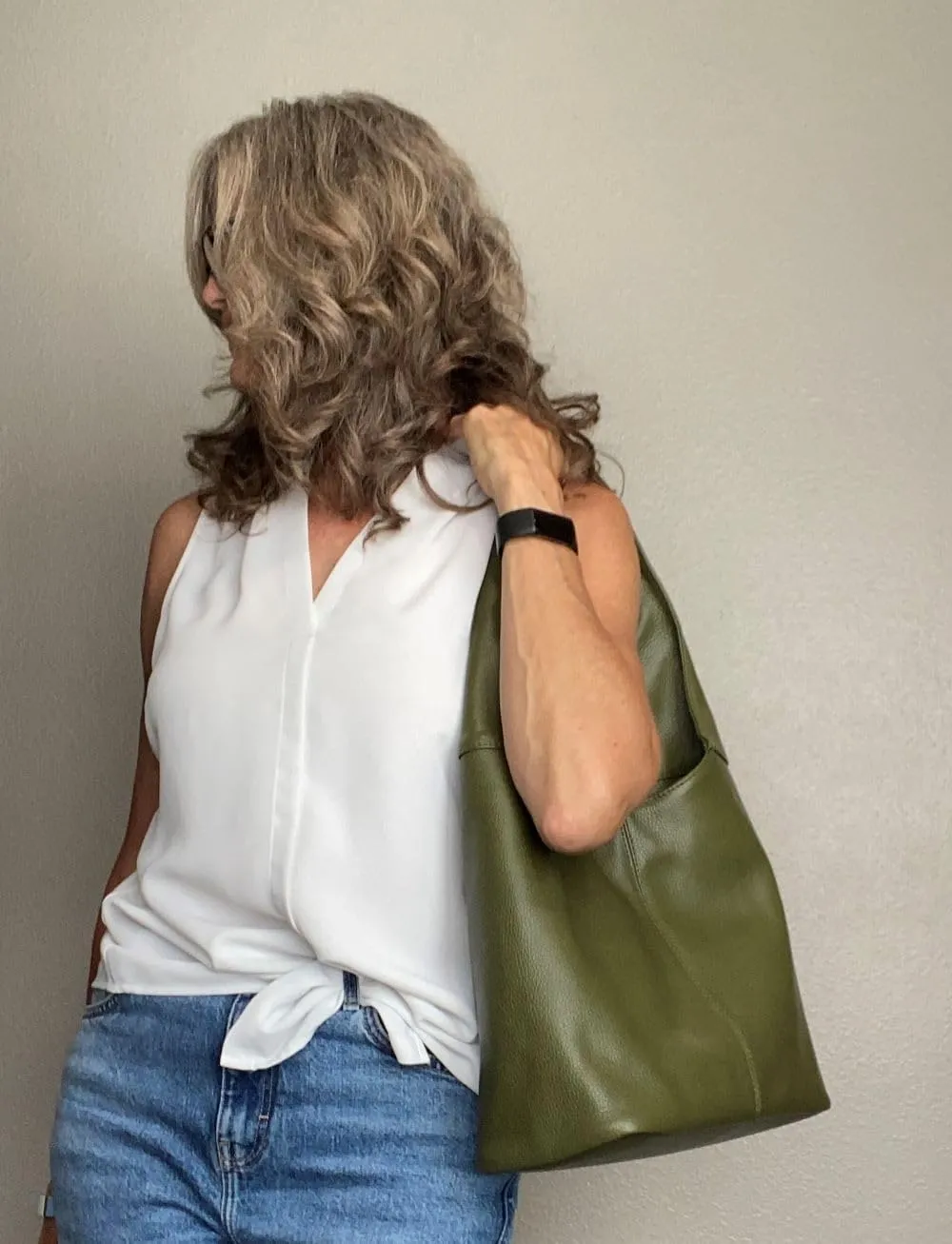 Hobo Pebbled Italian Leather Shoulder Bag  Casual Travel Tote Bag Purse