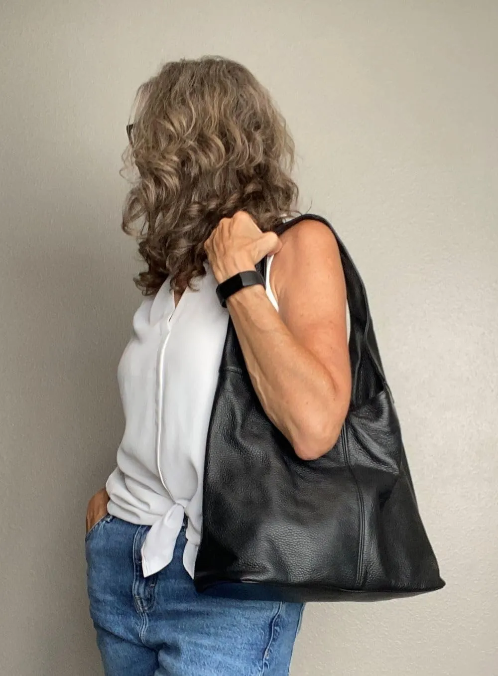 Hobo Pebbled Italian Leather Shoulder Bag  Casual Travel Tote Bag Purse
