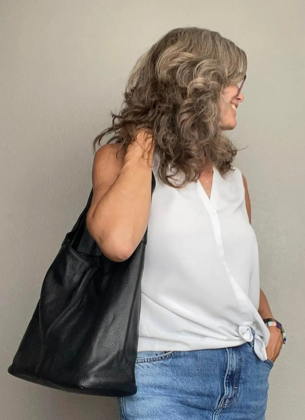 Hobo Pebbled Italian Leather Shoulder Bag  Casual Travel Tote Bag Purse