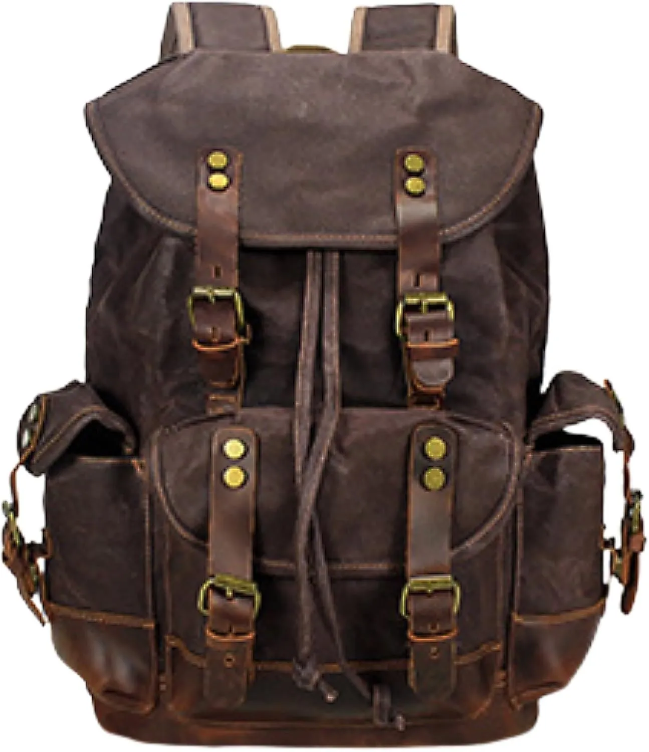 HuaChen Vintage Canvas & Leather Backpack: Spacious Durable Rucksack for Men & Women, Travel, Hiking (M86_Coffee)