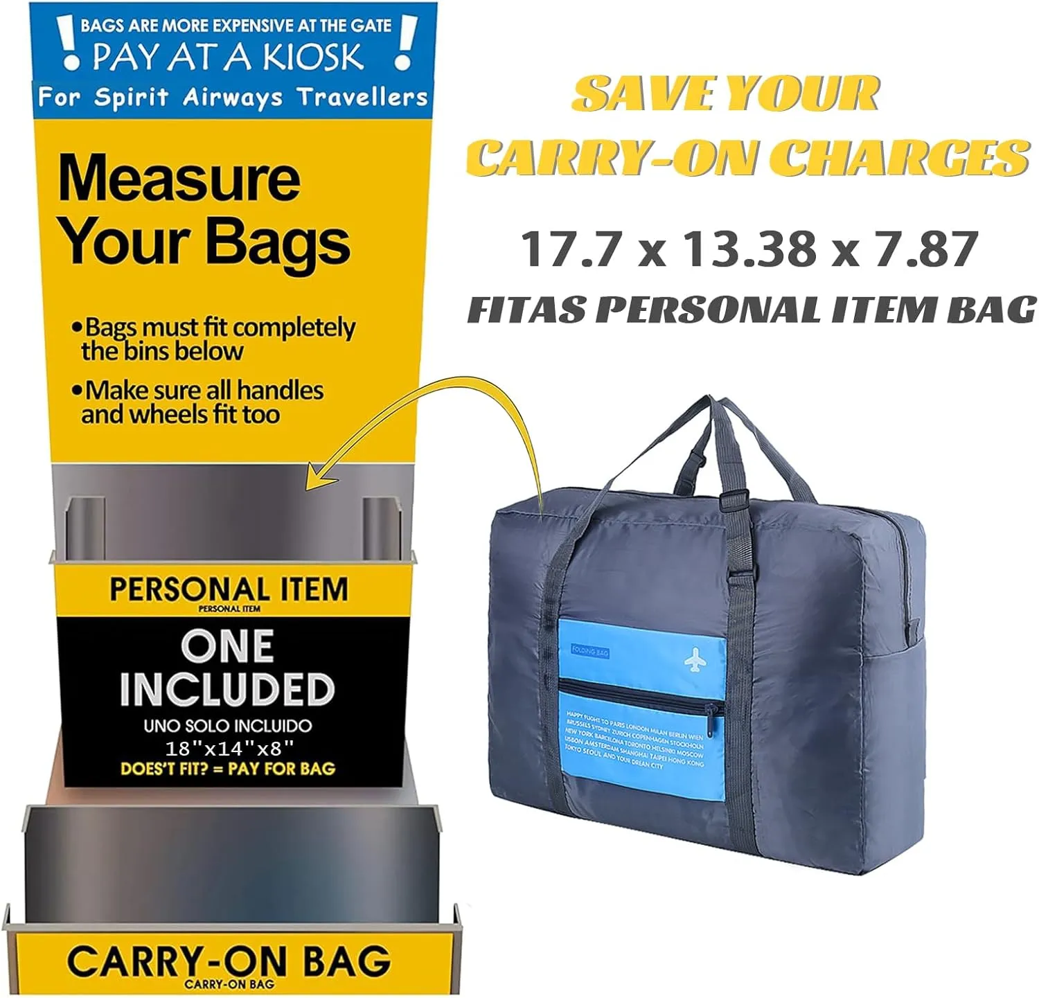 INVODA Travel Bag Foldable Duffle Bag for Women and Men Lightweight Luggage Bag Personal Item Bag for Airlines Weekender Carry on Bag Tote Overnight Bag (Blue)
