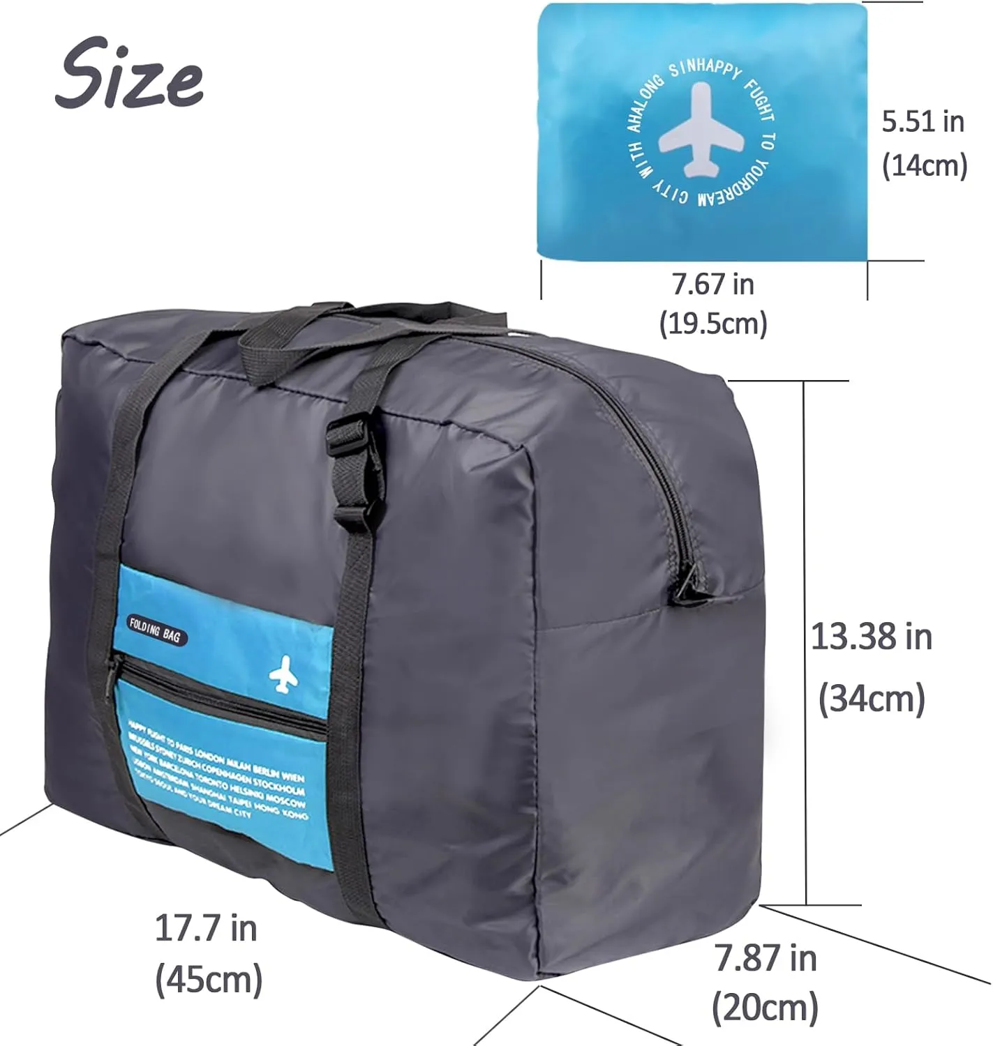INVODA Travel Bag Foldable Duffle Bag for Women and Men Lightweight Luggage Bag Personal Item Bag for Airlines Weekender Carry on Bag Tote Overnight Bag (Blue)