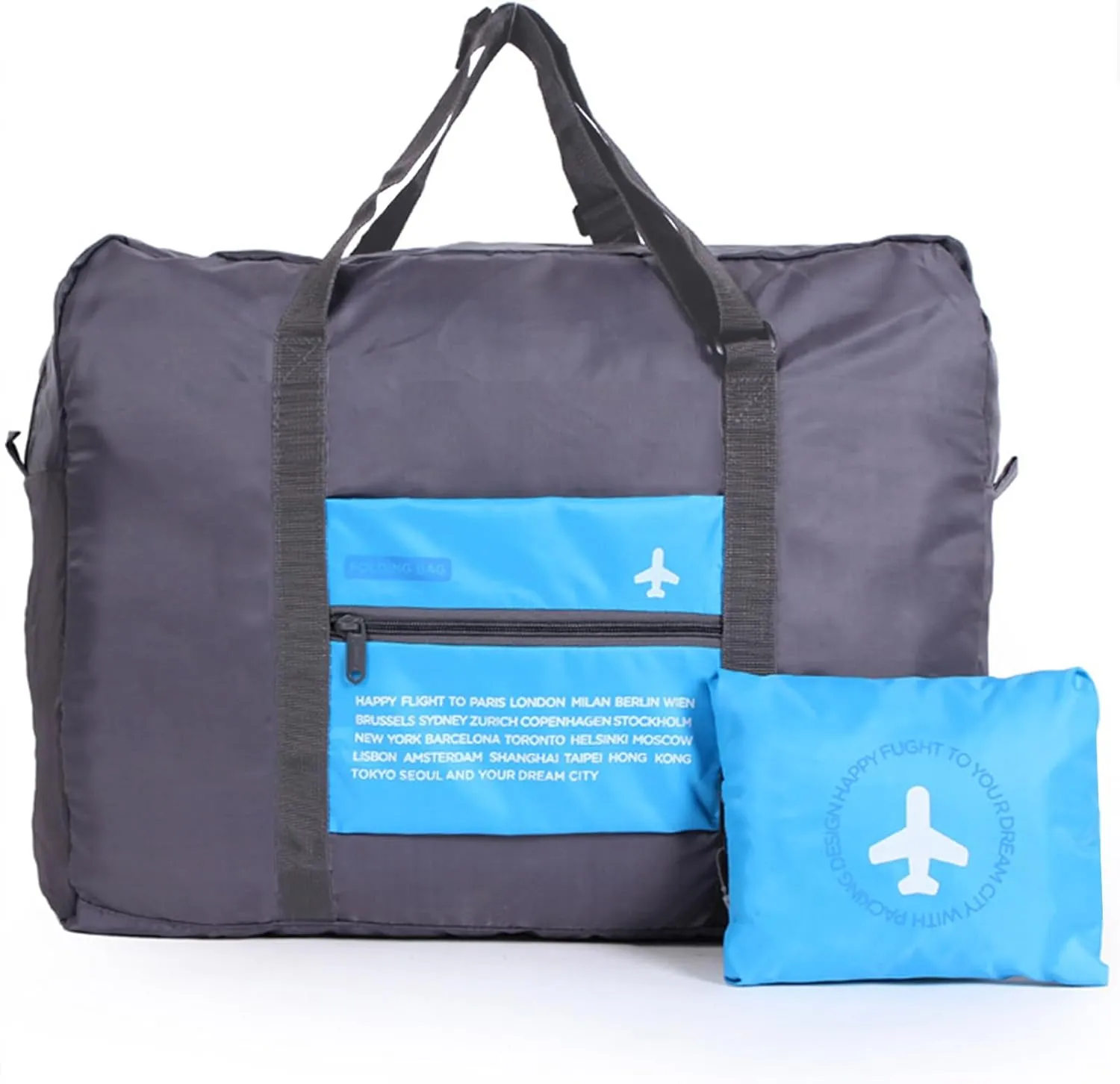 INVODA Travel Bag Foldable Duffle Bag for Women and Men Lightweight Luggage Bag Personal Item Bag for Airlines Weekender Carry on Bag Tote Overnight Bag (Blue)