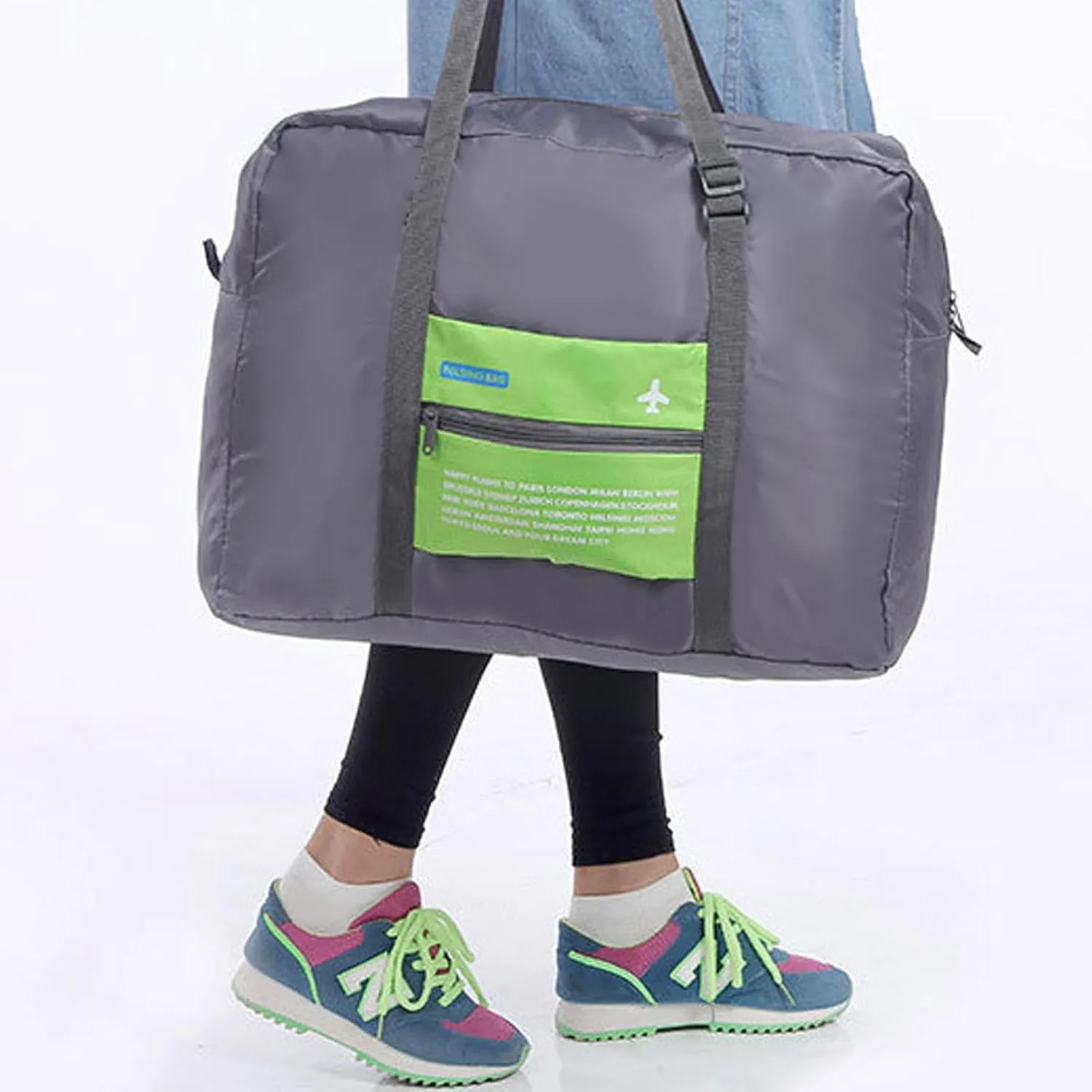 INVODA Travel Bag Foldable Duffle Bag for Women and Men Lightweight Luggage Bag Personal Item Bag for Airlines Weekender Carry on Bag Tote Overnight Bag (Green)