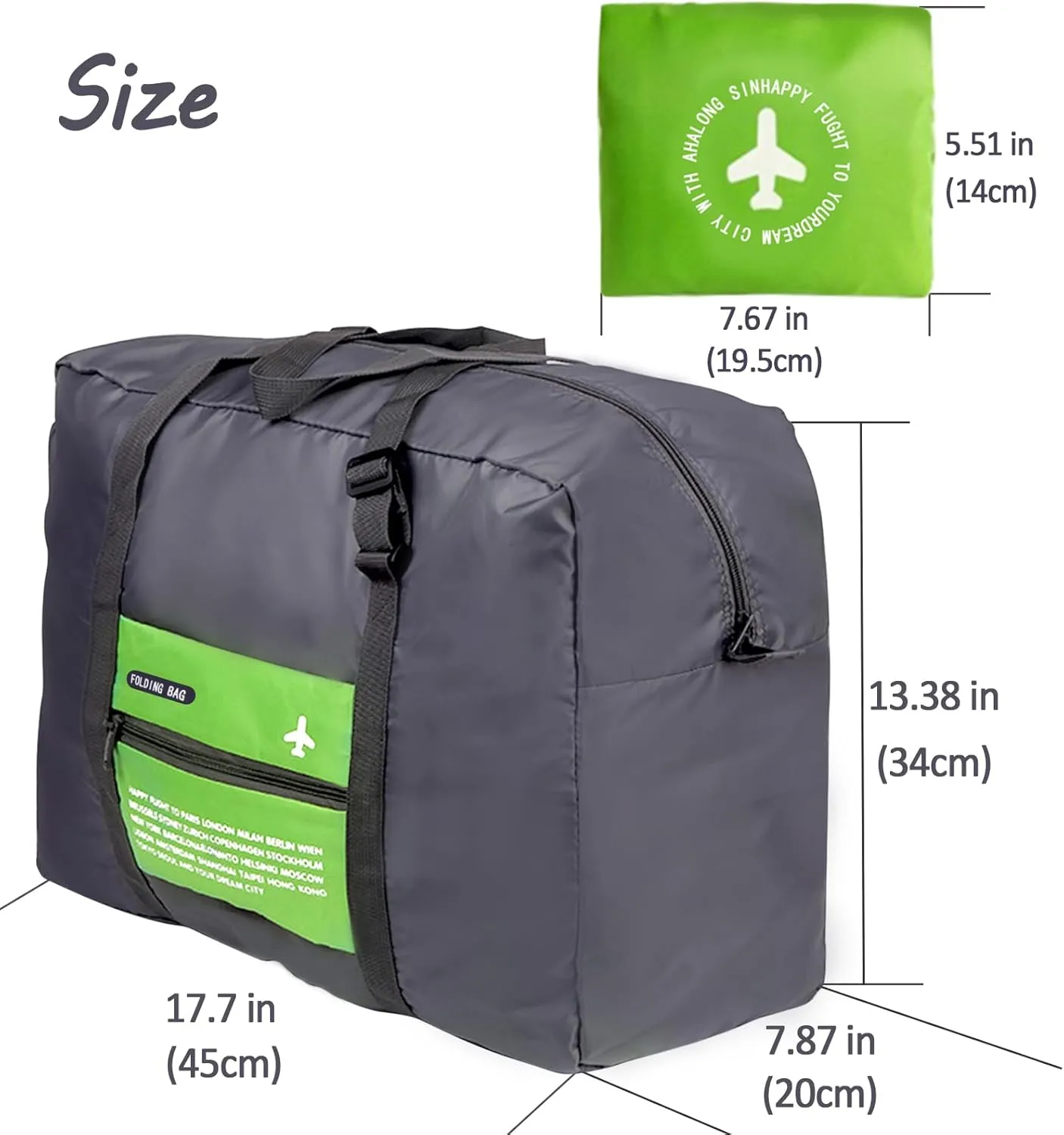 INVODA Travel Bag Foldable Duffle Bag for Women and Men Lightweight Luggage Bag Personal Item Bag for Airlines Weekender Carry on Bag Tote Overnight Bag (Green)