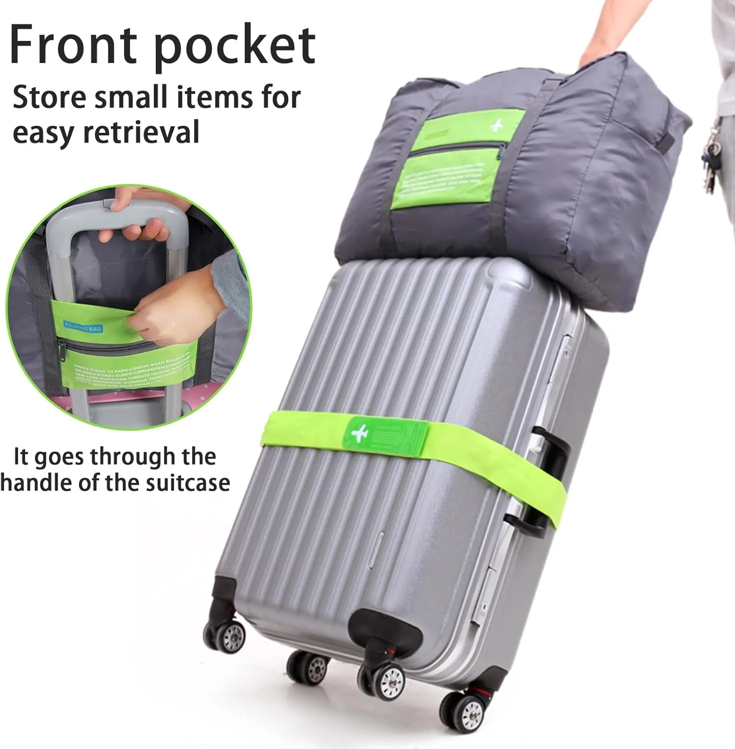 INVODA Travel Bag Foldable Duffle Bag for Women and Men Lightweight Luggage Bag Personal Item Bag for Airlines Weekender Carry on Bag Tote Overnight Bag (Green)