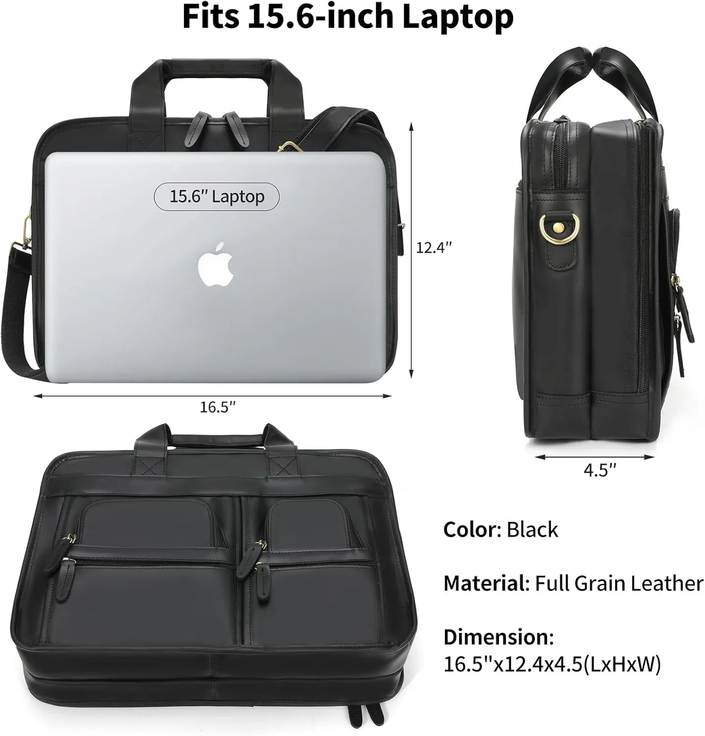 Jack&Chris Leather Briefcase for Men,Retro Business Travel Messenger Bag,Large 15.6 Laptop Work Bag