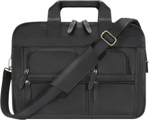 Jack&Chris Leather Briefcase for Men,Retro Business Travel Messenger Bag,Large 15.6 Laptop Work Bag