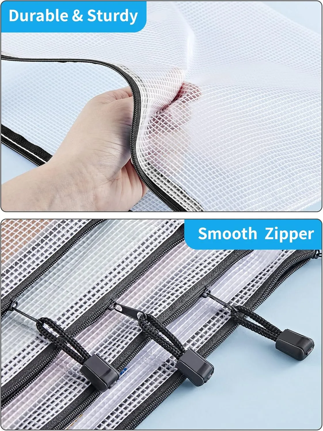 JARLINK 20 Pcs A4 Mesh Zipper Pouch, Waterproof Letter Size Zipper Bags, Puzzle Bag with Label Pocket for School, Office Supplies, Cosmetics, Travel Storage and Home Organize, Black