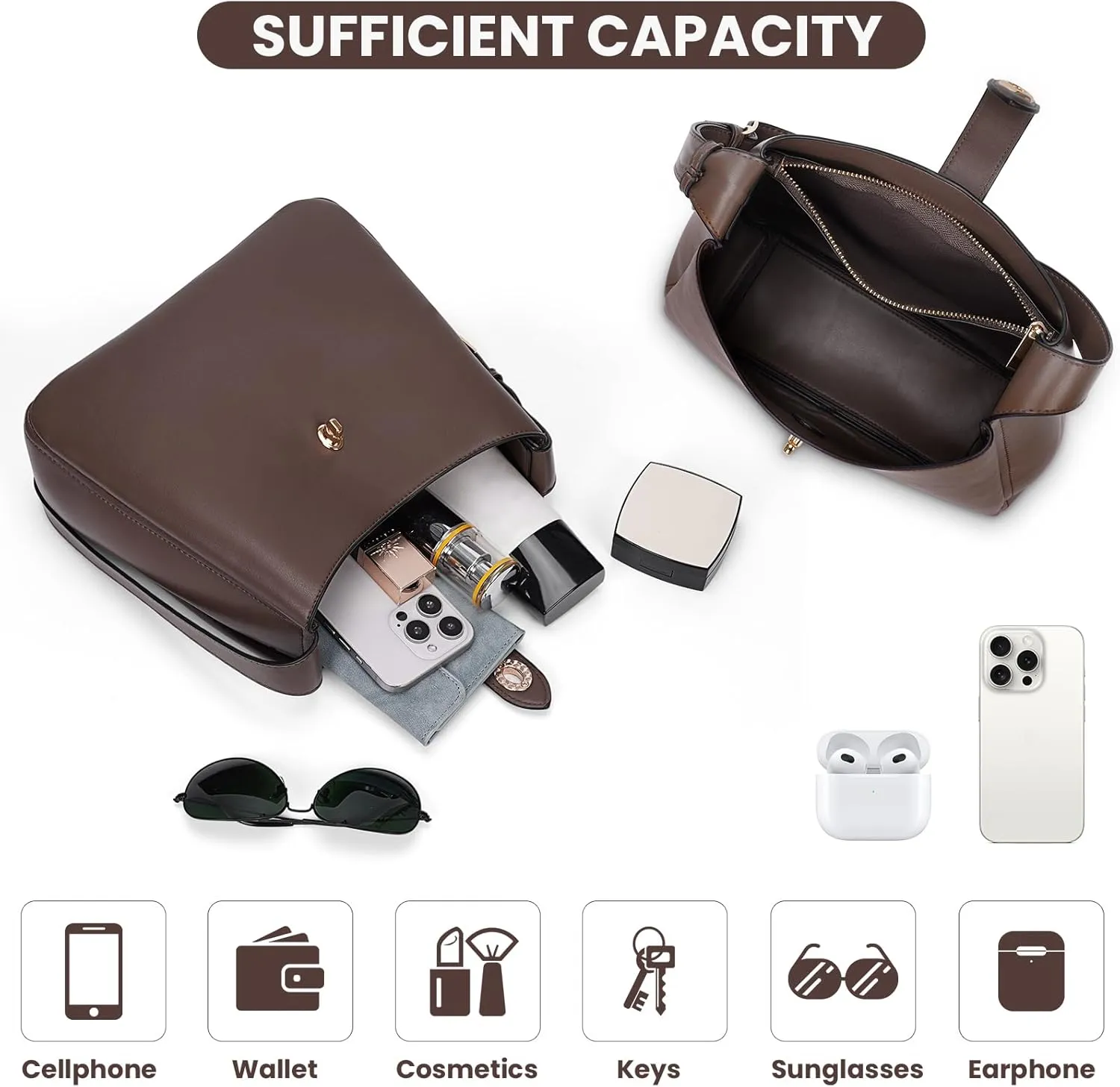 JQWSVE Hobo Bags for Women Vegan Leather Shoulder Handbag Vintage Tote Bag Bucket Bag with Adjustable Strap