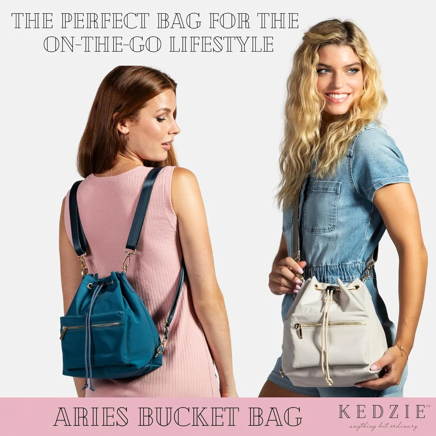 KEDZIE Aries Convertible Bucket Bag 3-Way Backpack Crossbody Strap Purse for Women