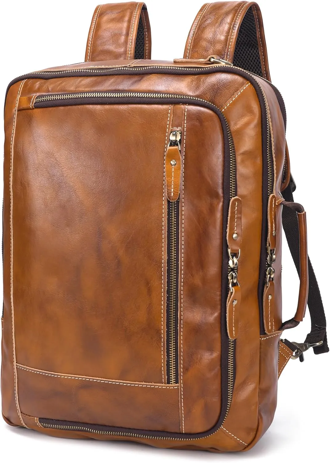 LANNSYNE Vintage Genuine Leather Backpack For Men, 2 in 1 Expandable Briefcase Fits 17'' Laptop Crossbody shoulder Bag Business/Travel Rucksack