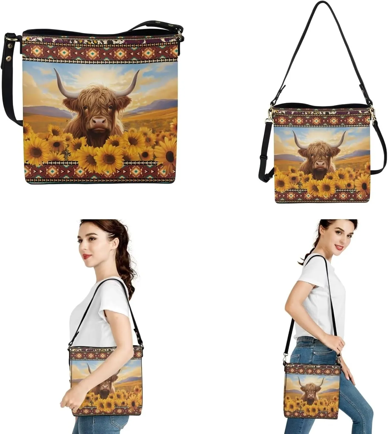 Leather Bucket Bags for Women Messenger Bag Matching Wallet and Keychain Accsessory 3 Pcs