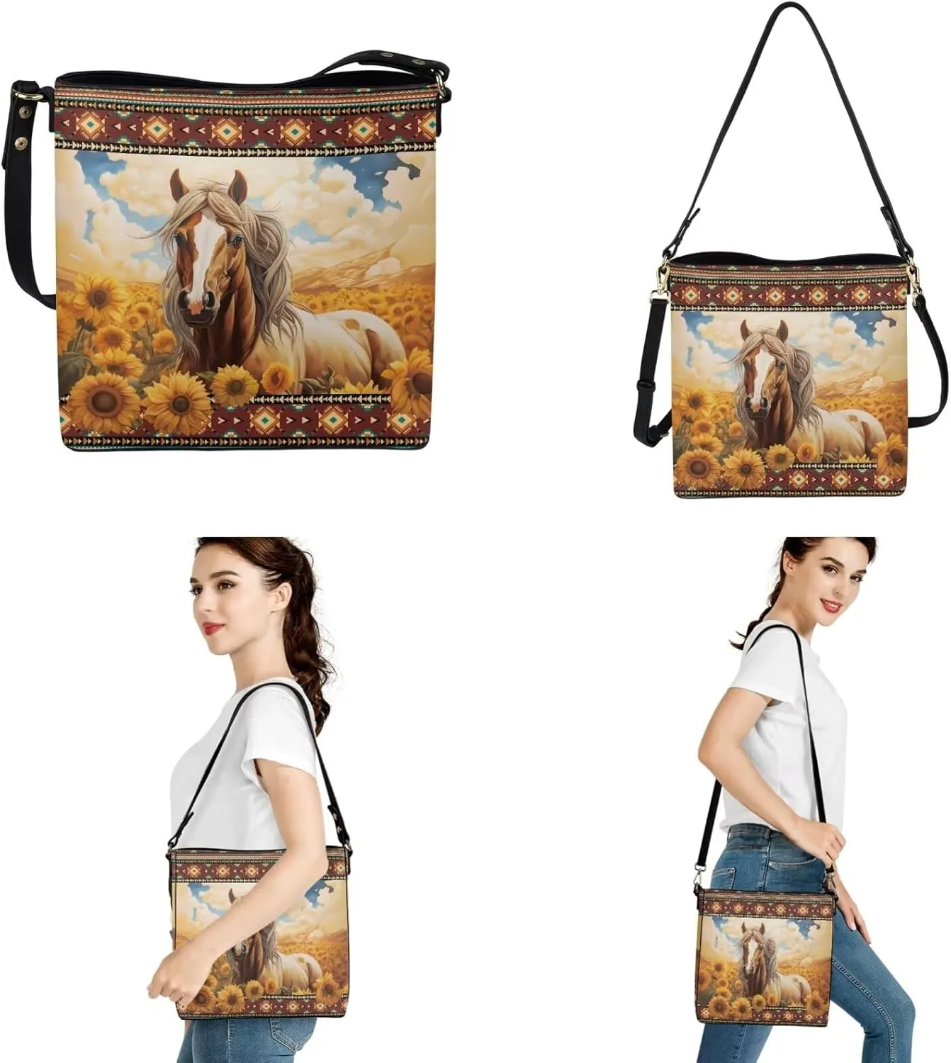 Leather Bucket Bags for Women Messenger Bag Matching Wallet and Keychain Accsessory 3 Pcs