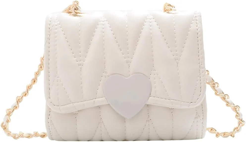 Little Girl Mini Shoulder Bag, Toddlers Girls' Kids Purse Crossbody Heart Purse for Kids Girls (PU-White)